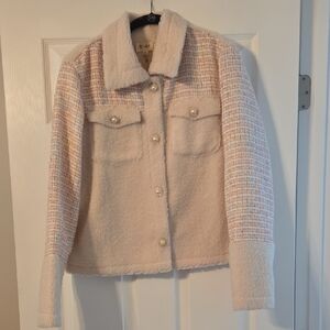 BiBi Blush Pink Tweed & Faux Shearling Pearl-Button Jacket